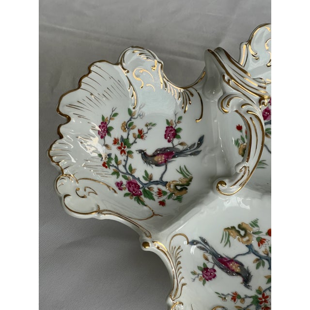 Limousin Vintage Tri-Section Handpainted Dish Serving Bowl Vintage Large Condiment Server For Sale - Image 4 of 10