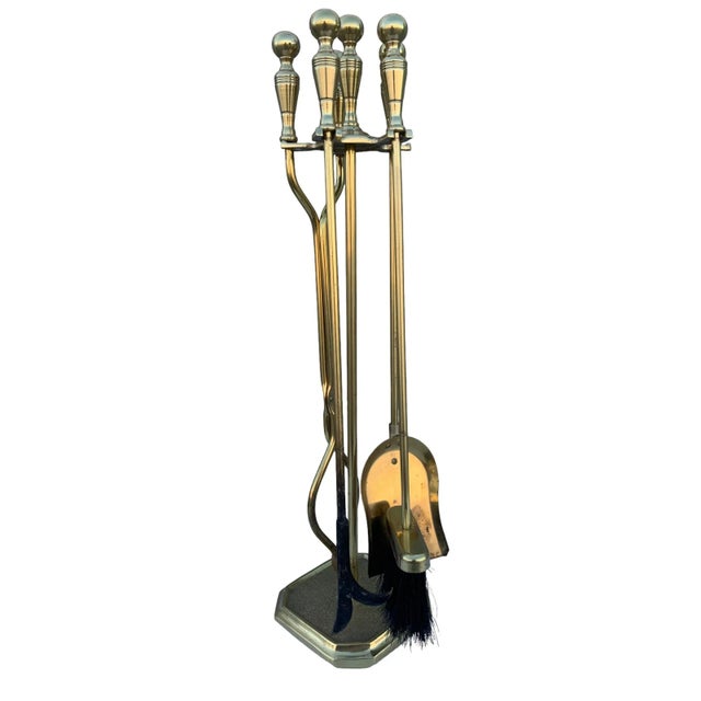 Mid 20th Century Brass Fireplace Tool Set- 4 Pieces For Sale - Image 4 of 9