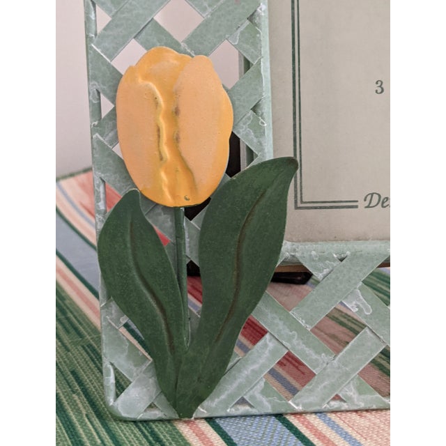 Light Green Vintage Trellis Lattice Tulip Tole Picture Frame For Sale - Image 8 of 11