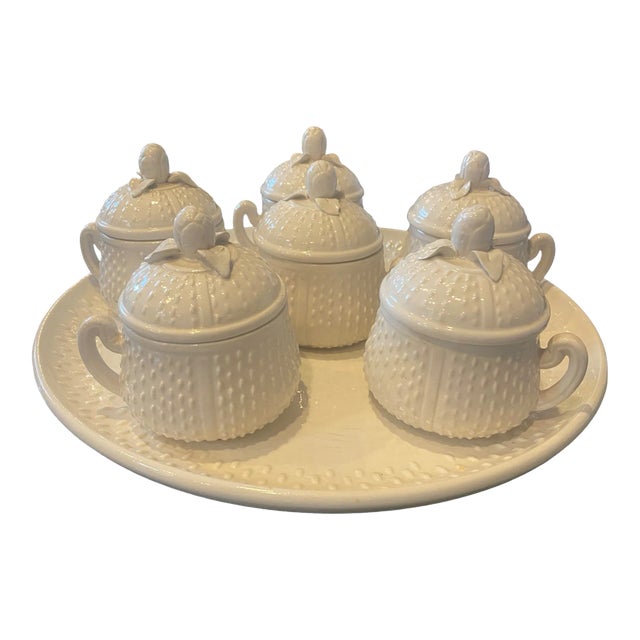 Late 20th Century Mottahedeh Pots De Crème With Platter For Sale