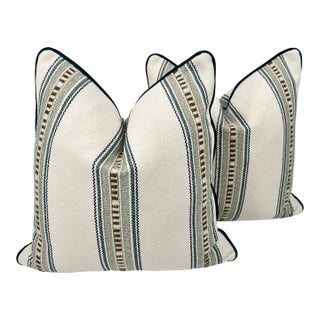 Striped Custom Made Throw Pillows- A Pair For Sale