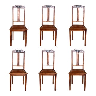 1930s Modernist Set of Six French Art Deco Oak Dining Chairs Charles Dudouyt For Sale