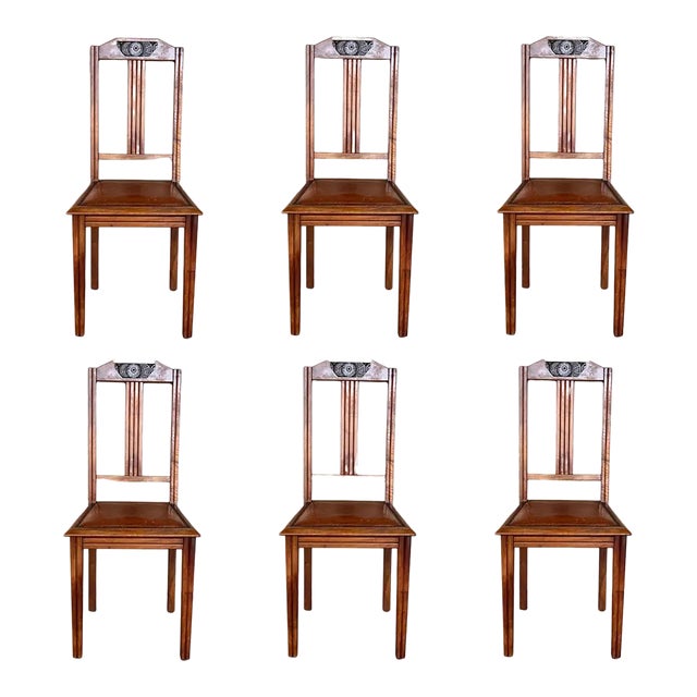 1930s Modernist Set of Six French Art Deco Oak Dining Chairs Charles Dudouyt For Sale