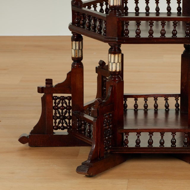Brown Antique Moroccan Inlaid Three Tiered Table For Sale - Image 8 of 11