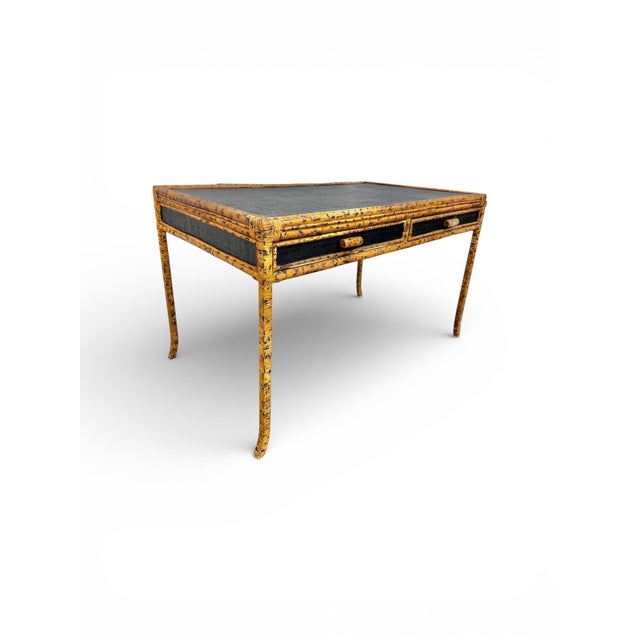 Hollywood Regency Vintage Scorched Bamboo Writing Desk For Sale - Image 3 of 8