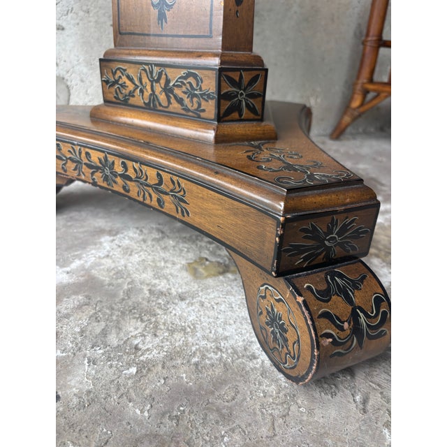 1930s French Art Deco Burl Wood Gueridon Table, Hand Painted Pedestal Base For Sale In Miami - Image 6 of 8