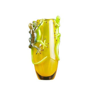 Yellow Big Glass Vase with 3 Geckos by VG Design and Laboratory Department For Sale