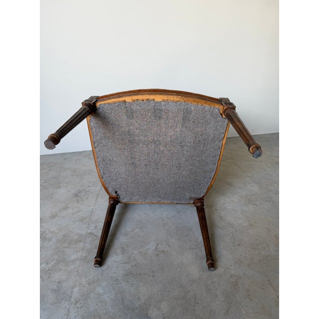 Vintage French Louis XVI Style Carved Wood & Brown Leather Armchair For Sale - Image 12 of 12