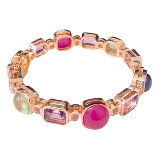 Bochic “Capri” Vintage Ruby, Amethyst & Sapphire Bangle - 18K Gold & silver For Sale