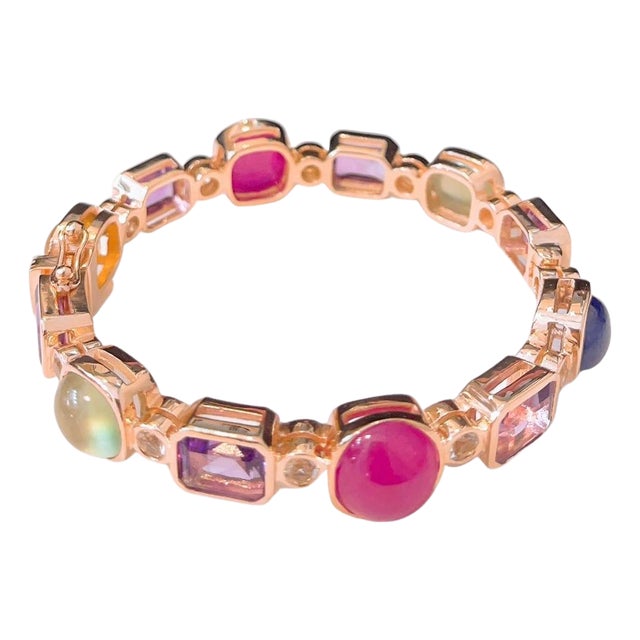 Bochic “Capri” Vintage Ruby, Amethyst & Sapphire Bangle - 18K Gold & silver For Sale