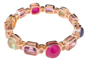 Bochic “Capri” Vintage Ruby, Amethyst & Sapphire Bangle - 18K Gold & silver