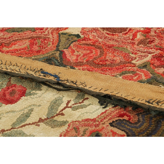 Pink Antique Hooked Rug in Cream & Pink With Colorful Floral Medallion | Rug & Kilim For Sale - Image 8 of 8