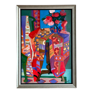 Vintage Boho Abstract Painting Oil on Canvas