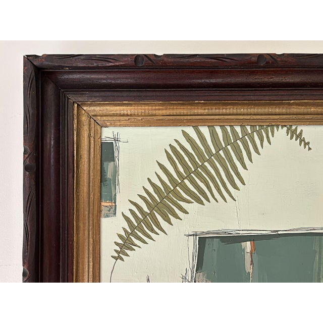 “Cabin Fern" Green Abstract Art in Antique Frame, Transitional Living Room Art by JTS For Sale - Image 10 of 11