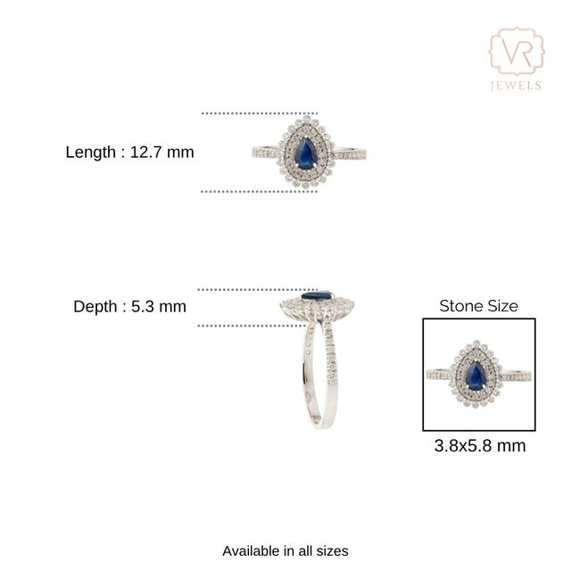 Blue Sapphire & Diamond Halo Vintage Engagement Ring in 18k White Gold Size 6.5 For Sale - Image 12 of 16