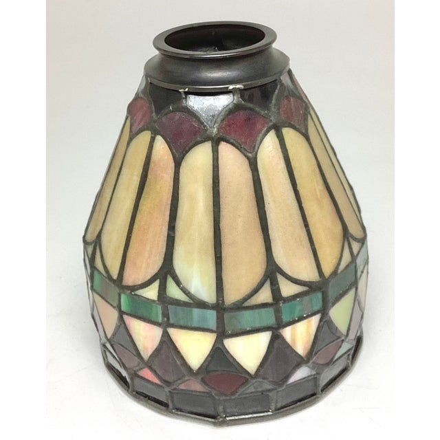 1990s Small Tiffany Style Slag Glass Lamp Shade Multicolor For Sale - Image 4 of 5