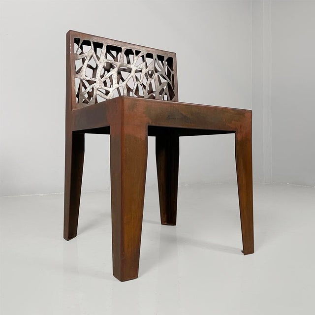 Italian Postmodern Chairs in Corten attributed to Marc Aurel for Metalco, 2010s, Set of 12 For Sale - Image 13 of 16