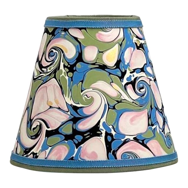 Blue and Pink Marbled Paper Chandelier Shade - 4”x6”x6” For Sale