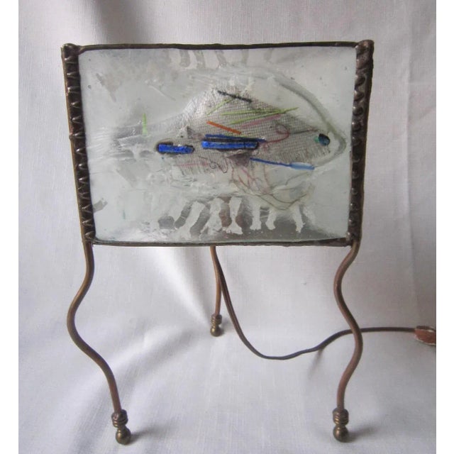 Metal Arts and Crafts Art Glass Lamp, Sea Life For Sale - Image 7 of 7