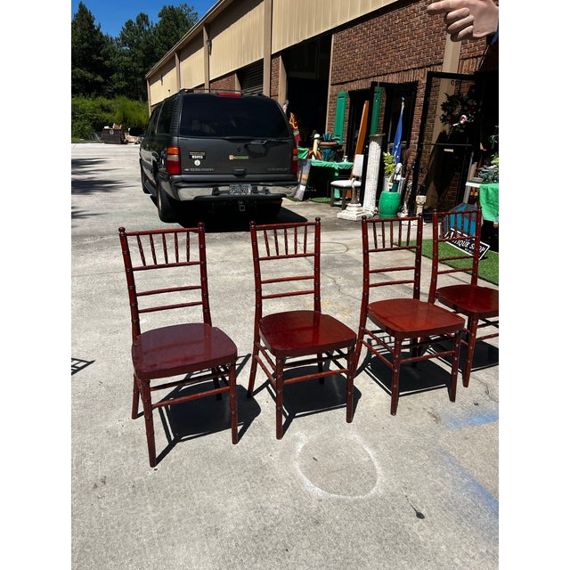 Up for consideration is a beautiful vintage collection of mahogany Chiavari Italian chairs. These would look lovely in...