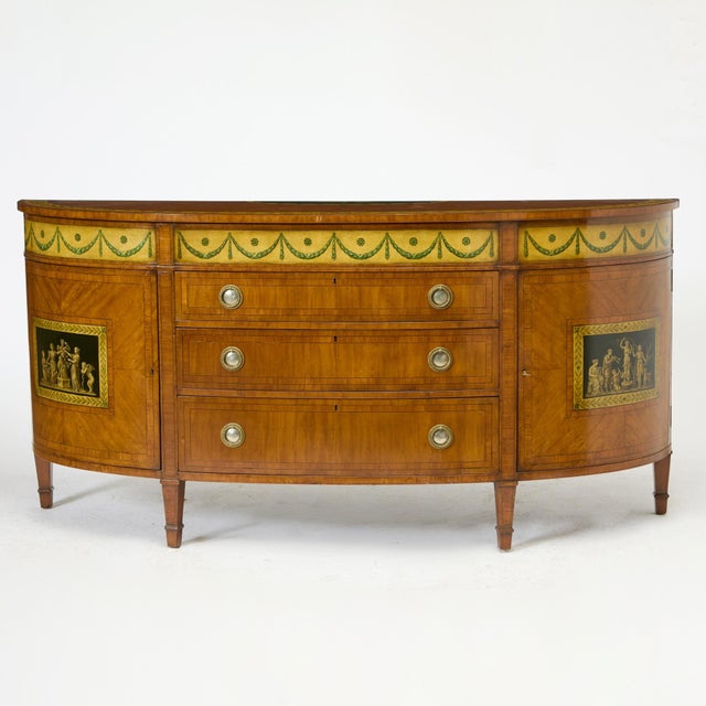 19th Century George III Style Painted Satinwood Demi-Lune Commode/Credenzas For Sale - Image 11 of 11