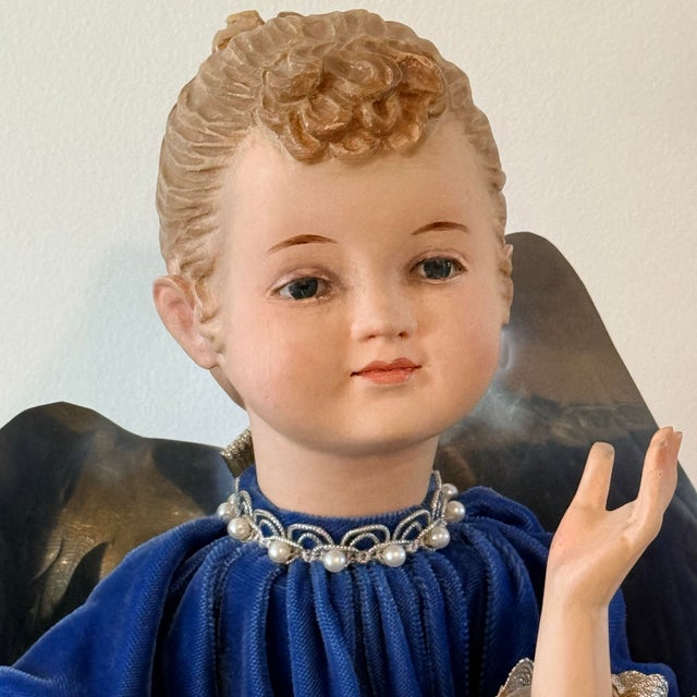 Late 20th Century Large Vintage Victorian Style Christmas Angel Figurine in Royal Blue Velvet For Sale - Image 5 of 10