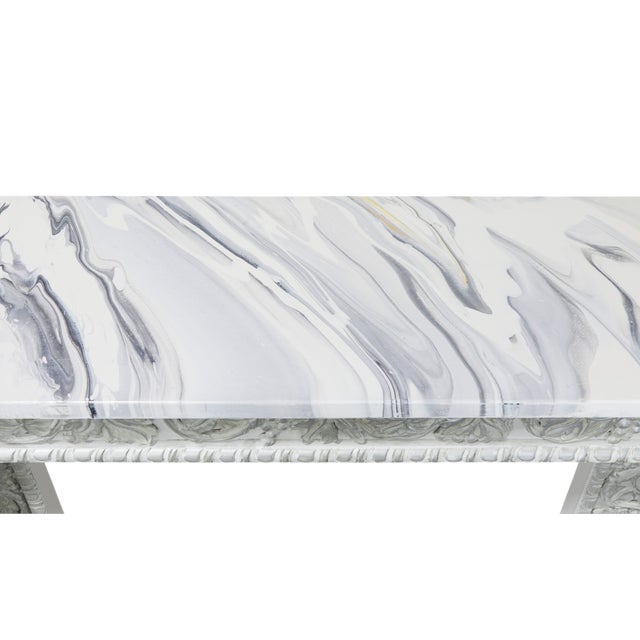 Neoclassical White Console Table With Silver-Gilt Carvings and Mythical Bird Supports For Sale - Image 16 of 16