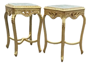 1970 French Louis XVI Gold Beech Marble Side Tables - Pair of 2 PCS