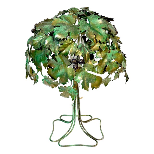 1960s Italian Polychromed Tole Grapevine Topiary Table Lamp For Sale