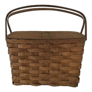 Early 20th Century Antique Oak Picnic Basket For Sale