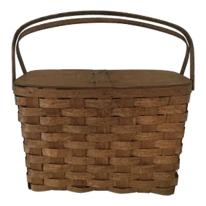Early 20th Century Antique Oak Picnic Basket
