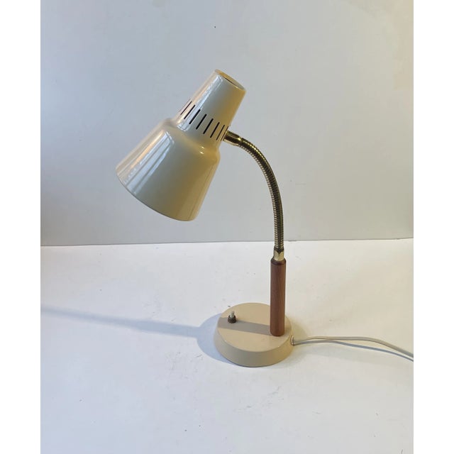 Beige Mid-Century Swedish Teak & Brass Beige Table Lamp by Gk Gnosjö, 1960s For Sale - Image 8 of 11