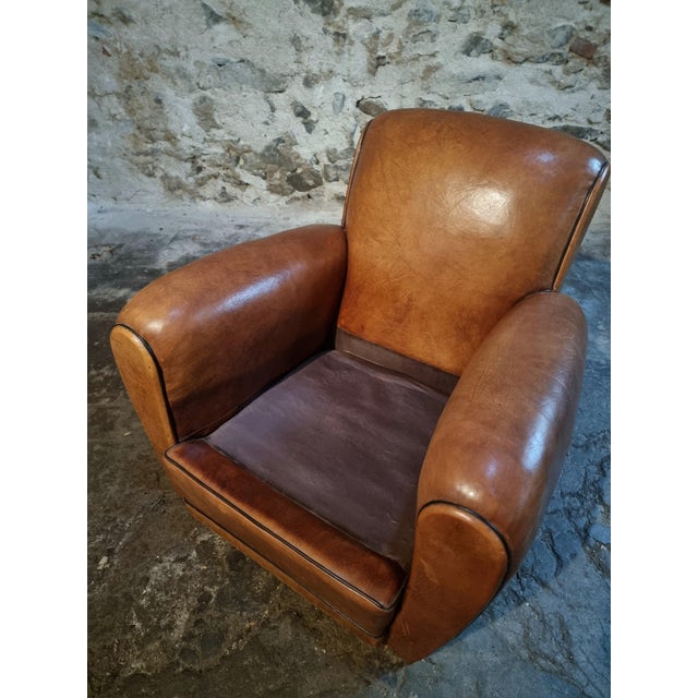 Vintage Leather Club Chair, France, 1940s-1950s For Sale - Image 13 of 18