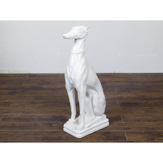 Midcentury Italian White Porcelain Sculpture of a Calm, Sitting Greyhound For Sale - Image 10 of 12