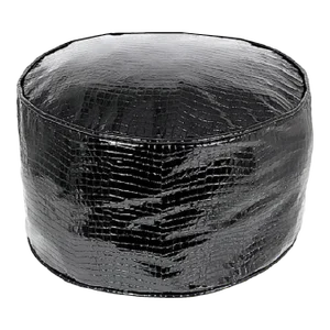 Kravet Style Vintage Croc Embossed Pattern Genuine Leather Pouf Ottoman With Piping