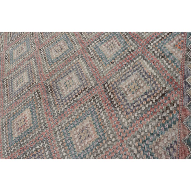 Turkish Vintage Embroidered Kilim Rug With Multi Layered Diamond Design 7'6 X 10'0 For Sale - Image 9 of 11