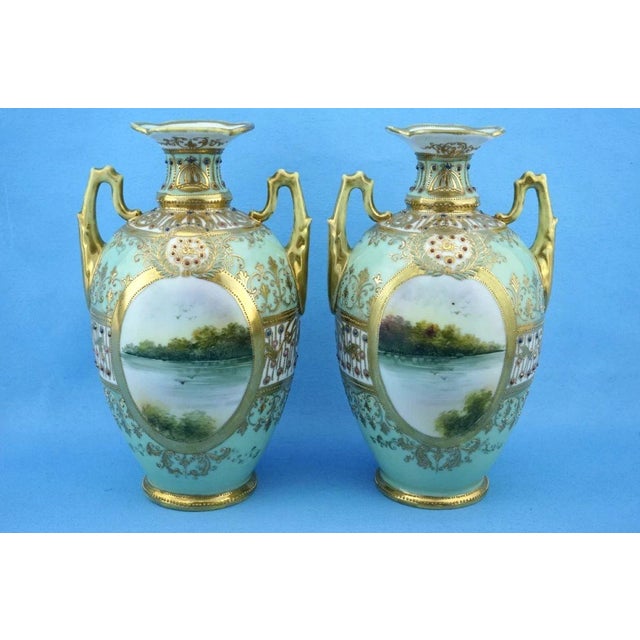 Ceramic 20th Century Empire Japanese Porcelain Vases with Gold Moriage Decoration, Noritake, 1890s, Set of 2 For Sale - Image 7 of 18