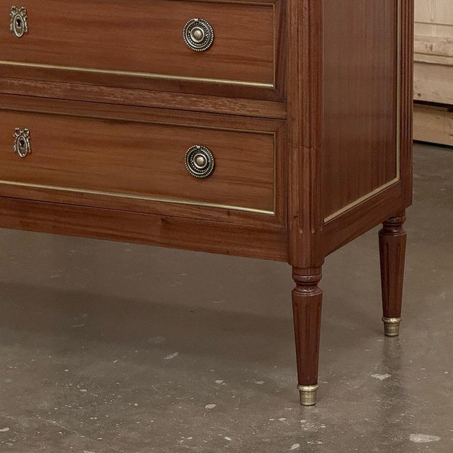 Brown Antique French Louis XVI Mahogany Commode With Carrara Marble Top For Sale - Image 8 of 17