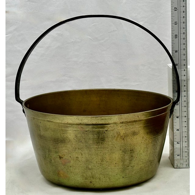Antique 12 Inch Heavy Brass & Hand Wrought Iron Fireplace Hearth Hanging Cooking Pot Mid 19th Century For Sale - Image 18 of 18