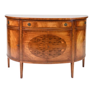English Demi-Lune Walnut Sideboard Buffet - Early 20th C For Sale