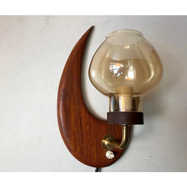 Metal Scandinavian Teak and Smoked Glass Moon Sconce, 1960s For Sale - Image 7 of 7