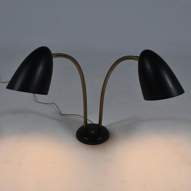 Kurt Versen Mid 20th Century Mid Cenruty Modern Kurt Versen Two-headed Goose-neck Table Lamp For Sale - Image 4 of 7
