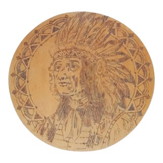 Early 20th Century Native American Pyrography Wall Plaque For Sale
