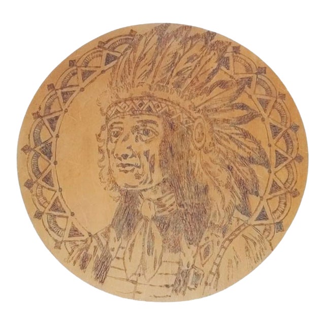 Early 20th Century Native American Pyrography Wall Plaque For Sale