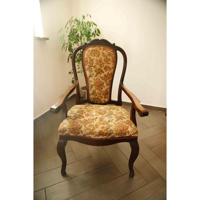 Antique Queen Anne Revival Carver Armchair with Floral Tapestry Upholstery, 1890s For Sale - Image 6 of 18