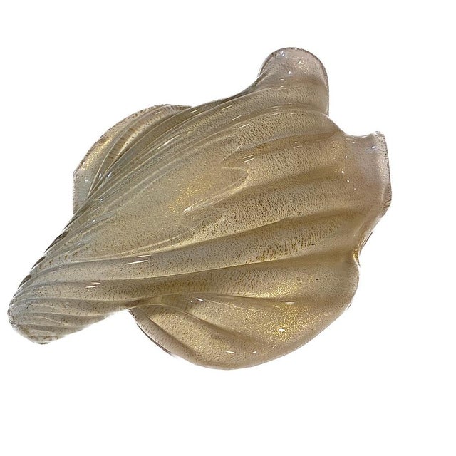 Murano Mid-Century Murano Pink & Gold Aventurine Bullicante Glass Conch Shell Dish For Sale - Image 4 of 8