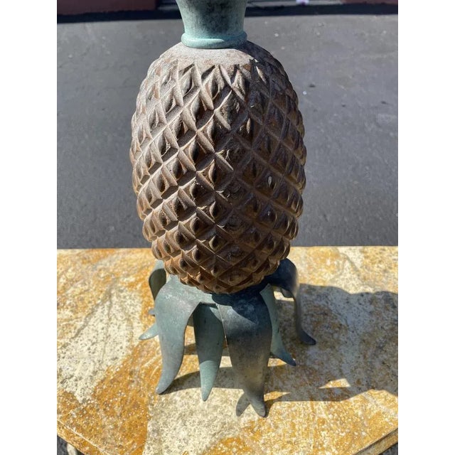 Boho Chic 1970s Pineapple Iron Table Lamp With Verdigris Coloring For Sale - Image 3 of 5