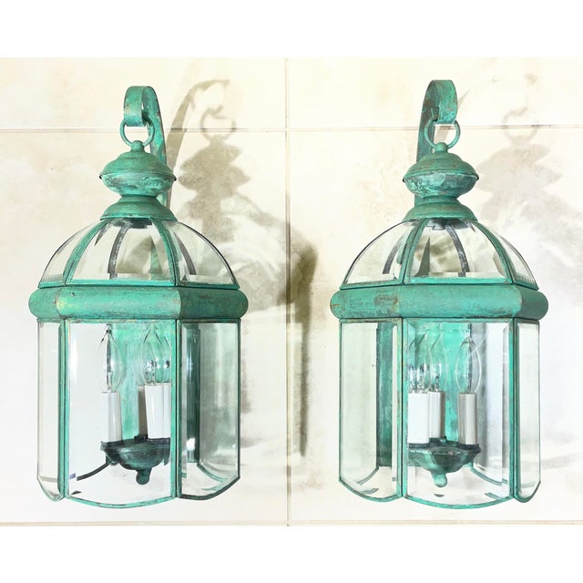 Elegant Pair of Vintage Brass Wall Lanterns - 18”.5 X 9” For Sale - Image 13 of 16