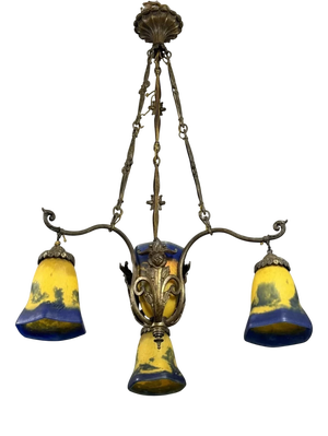 Art Nouveau Bronze and Glass Paste Chandelier attributed to Muller for Lafite, 1900
