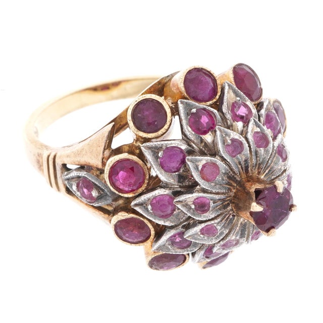 Mid 20th Century 14k Gold and Ruby Cluster Cocktail Ring For Sale - Image 5 of 9